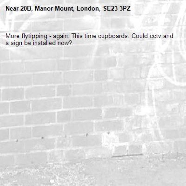 More flytipping - again. This time cupboards. Could cctv and a sign be installed now?-20B, Manor Mount, London, SE23 3PZ