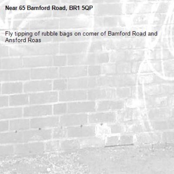 Fly tipping of rubble bags on corner of Bamford Road and Ansford Roas-65 Bamford Road, BR1 5QP