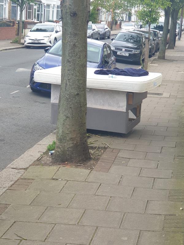 Someone quietly just placed a bed outside our house at 17:10-92 Monega Road, Forest Gate, London, E7 8ER