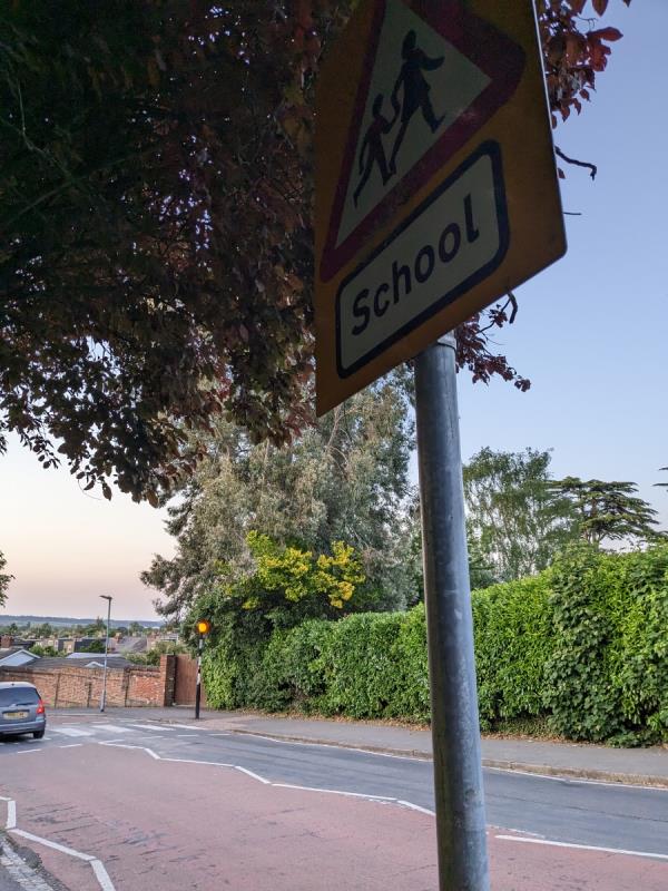 Alexandra Road west side 50 metres north of Upper Redlands Road. School sign twisted through 90 degrees so as to be invisible to drivers. I reported this some months ago but nothing was done.-66 Alexandra Road, Reading, RG1 5PP
