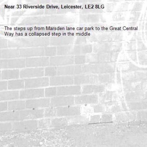 The steps up from Marsden lane car park to the Great Central Way has a collapsed step in the middle -33 Riverside Drive, Leicester, LE2 8LG