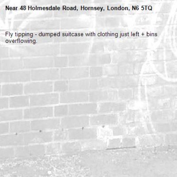 Fly tipping - dumped suitcase with clothing just left + bins overflowing.-48 Holmesdale Road, Hornsey, London, N6 5TQ