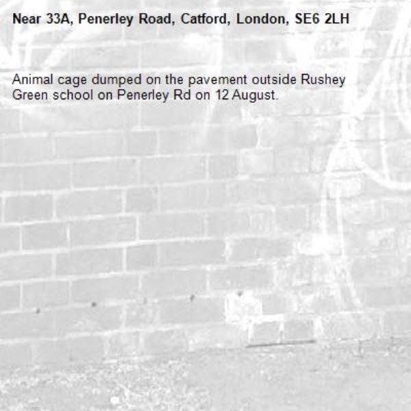 Animal cage dumped on the pavement outside Rushey Green school on Penerley Rd on 12 August.-33A, Penerley Road, Catford, London, SE6 2LH