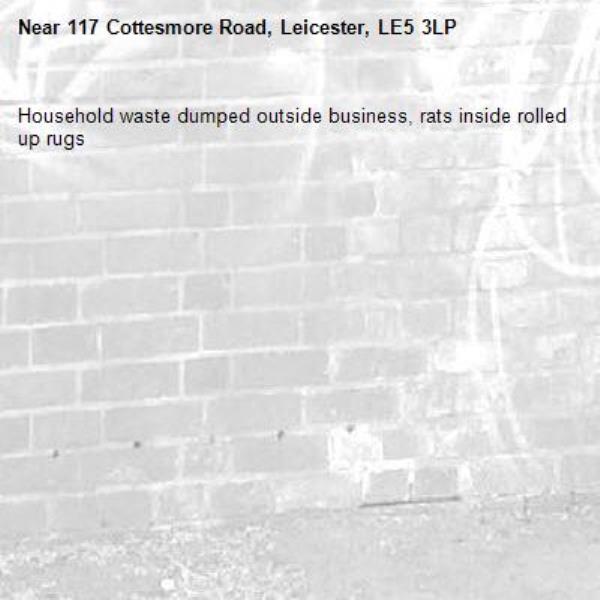 Household waste dumped outside business, rats inside rolled up rugs-117 Cottesmore Road, Leicester, LE5 3LP