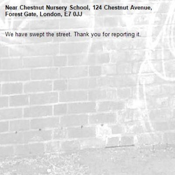 We have swept the street. Thank you for reporting it.-Chestnut Nursery School, 124 Chestnut Avenue, Forest Gate, London, E7 0JJ