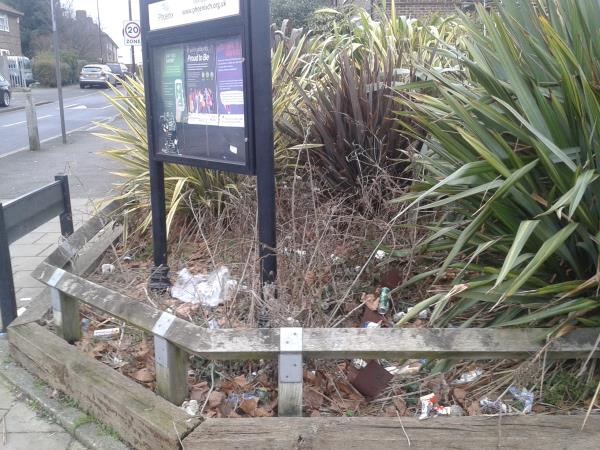Junction of Downham Way. Please clear litter from corner plot-404 Downham Way, Bromley, BR1 5NR