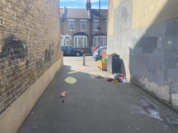 Fly tipped clothes-52 Perth Road, Plaistow, London, E13 9DS