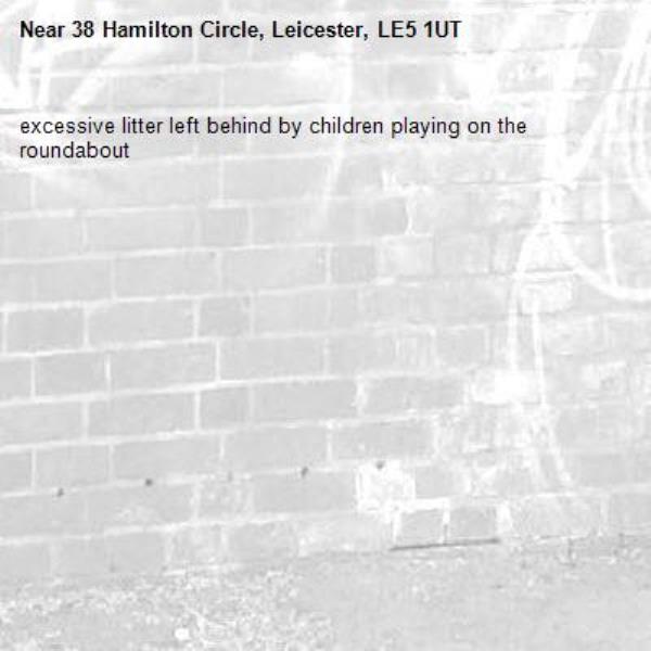 excessive litter left behind by children playing on the roundabout-38 Hamilton Circle, Leicester, LE5 1UT