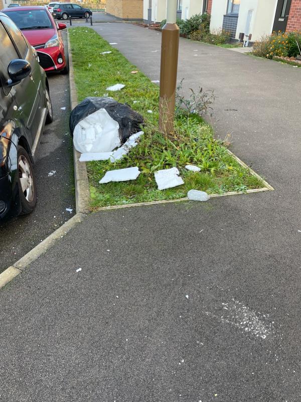 Polystyrene dumped on street-5 Sandal Avenue, Latimer, LE4 5HZ, England, United Kingdom