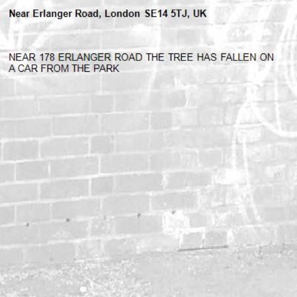 NEAR 178 ERLANGER ROAD THE TREE HAS FALLEN ON A CAR FROM THE PARK-Erlanger Road, London SE14 5TJ, UK