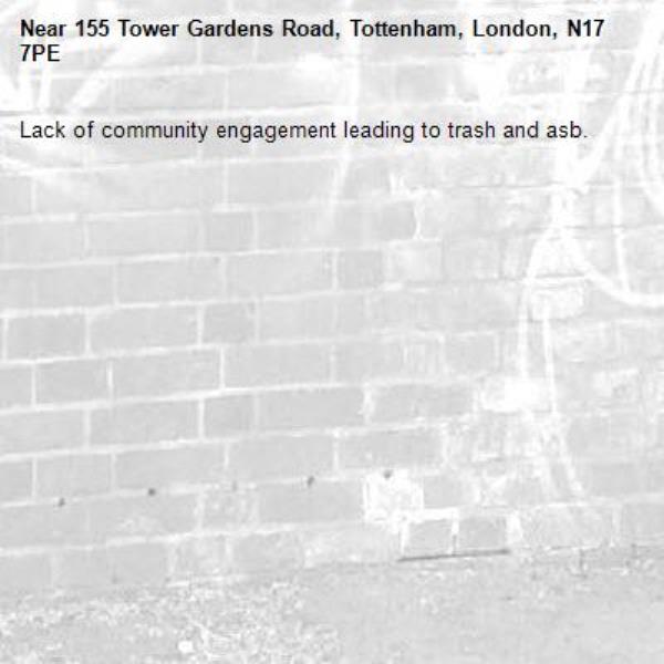 Lack of community engagement leading to trash and asb. -155 Tower Gardens Road, Tottenham, London, N17 7PE