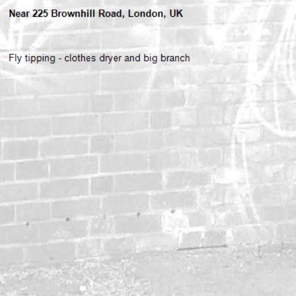 Fly tipping - clothes dryer and big branch-225 Brownhill Road, London, UK