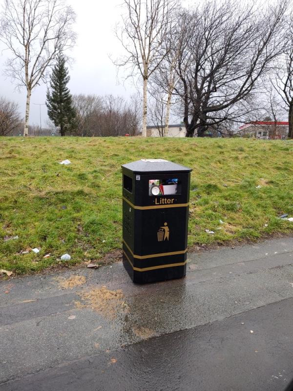 Full litter bin, needs emptying -122 Accrington Road, BB11 4EL, England, United Kingdom