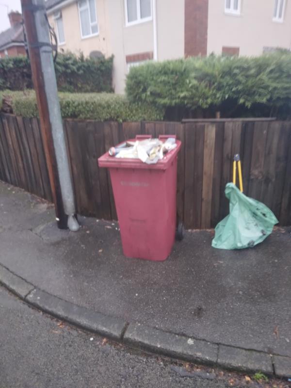 Can this bin be removed? Full of wood and bottles etc nior been emptied by binmen so guessing its cotamated waste.  Been here for Mt's now ,too heavy to removed by one person needs two ppl . -3 Tamar Gardens, RG2 7LB, England, United Kingdom