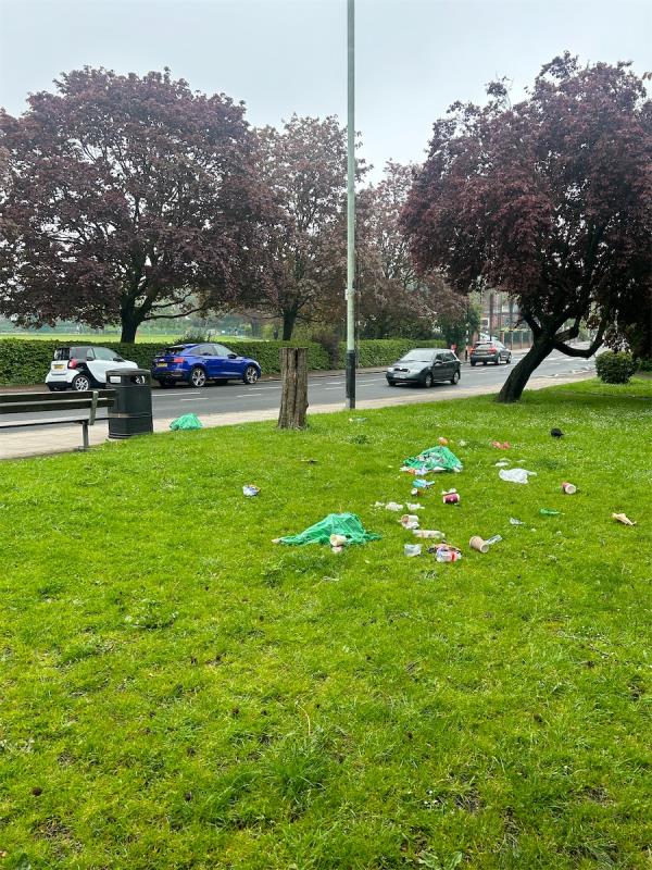 Ripped open rubbish bags by the bus stop-Albert Road Recreation Ground