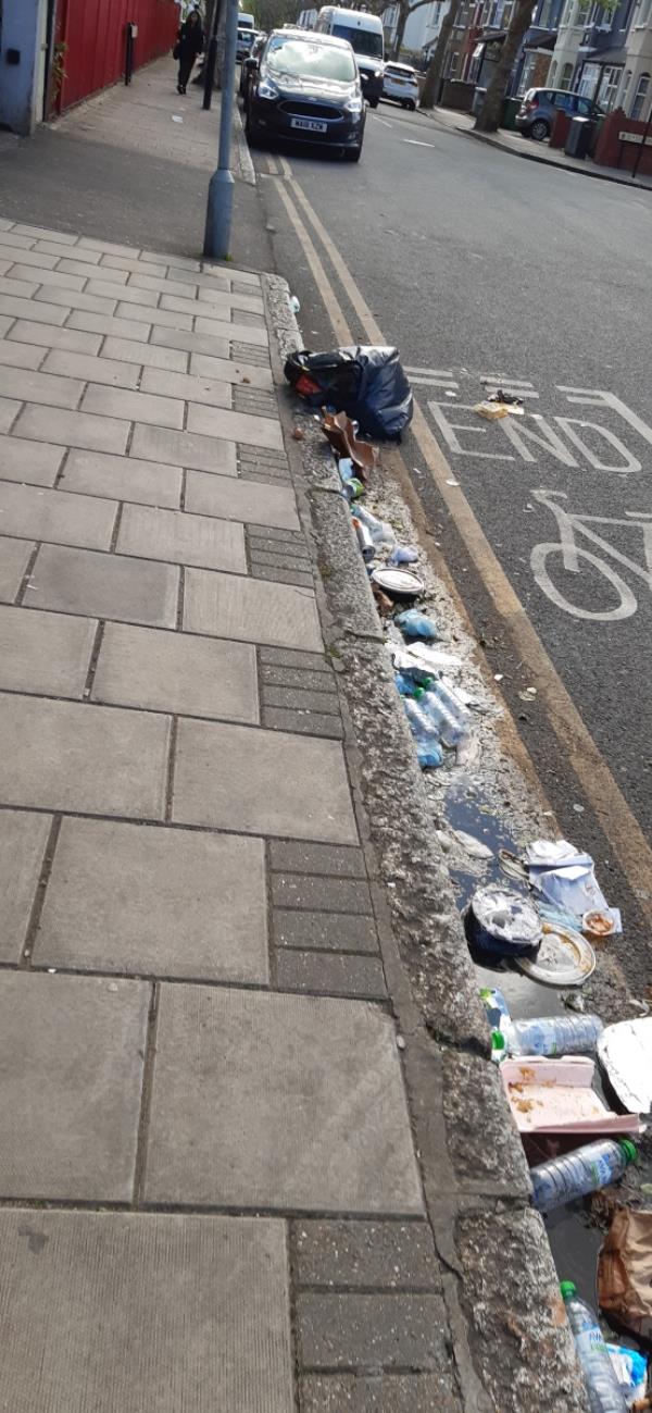 Rubbish from fly tipped bag all over the road 
Opposite mydental dentist-16 Harold Road, Upton Park, London, E13 0SQ