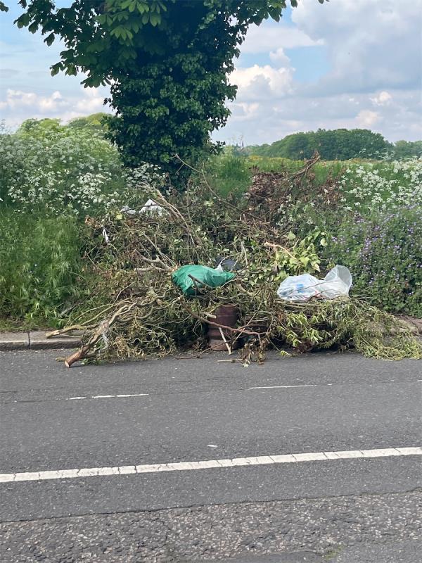 Fly tip on northern side of Capel Rd now partly on road itself as well as verge.-51 Capel Road, Forest Gate, London, E7 0JP