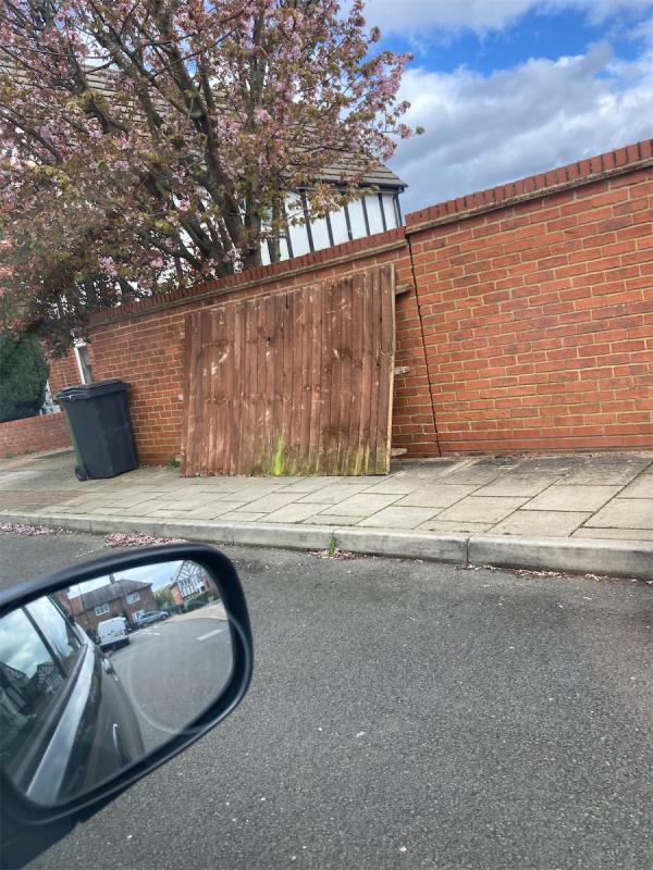 Dumped fence panel. Please remove -41 Gittens Close, London, BR1 5LA