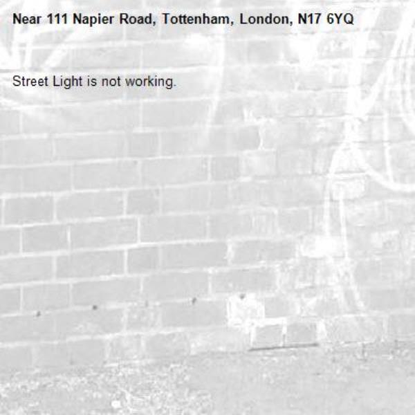 Street Light is not working. -111 Napier Road, Tottenham, London, N17 6YQ