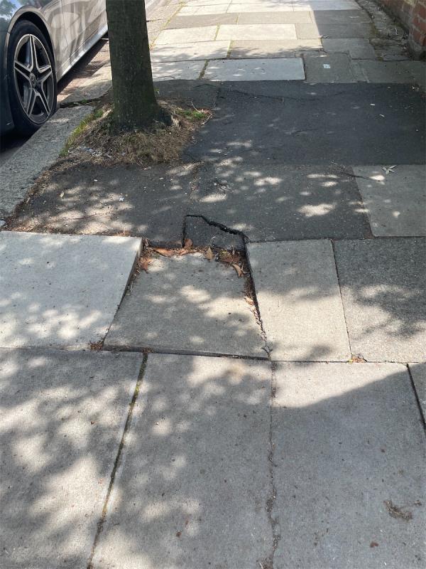 Uneven/ damaged pavement outside 3 Mount Park Crescent -3 Mount Park Crescent, Ealing, W5 2RN