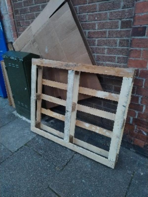 pallet crate and cardboard dumped on the corner of keddleston road and evington road.-5 Kedleston Road, Leicester, LE5 5HX