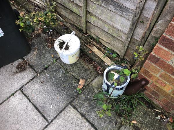 Please clear flytip of paint cans-85 Moorside Road, Bromley, BR1 5EP