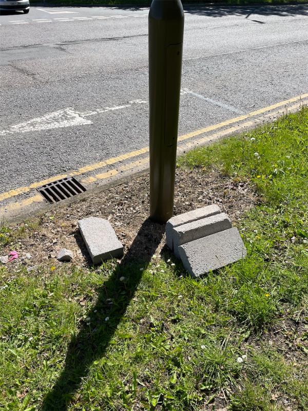 Concrete blocks left under the lamp post as per pictures. Can someone please collect and dispose of them. -96 Ashton Green Road, Leicester, LE4 2AE
