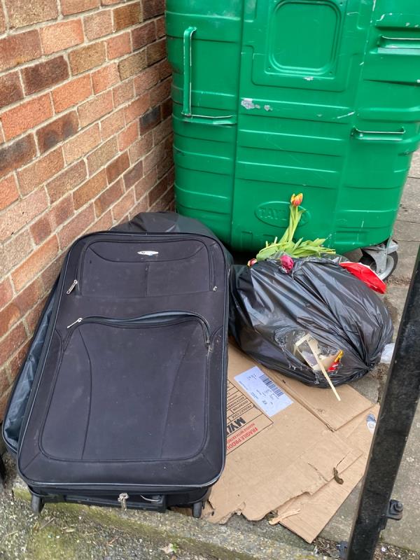 A number of household items discarded by the bins. -176 Henniker Road, Stratford, E15 1JS, England, United Kingdom