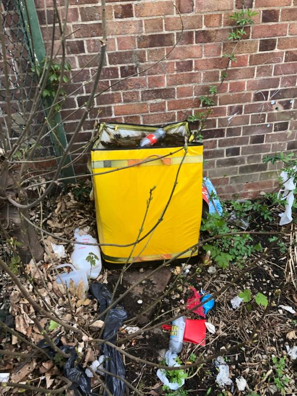 Please clear dumped container by nursery-Flat 1, Benden House, Monument Gardens, Hither Green, London, SE13 6PY