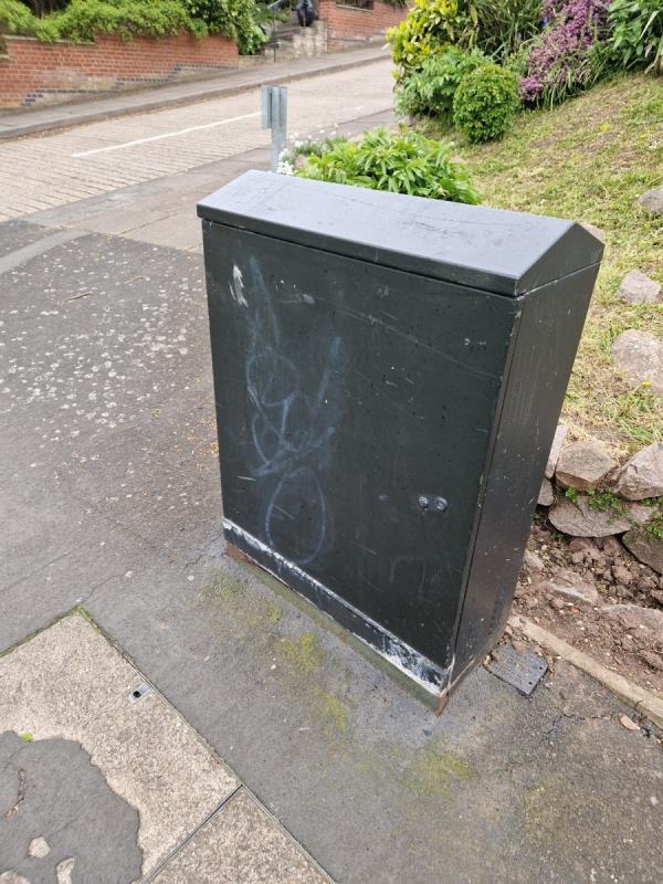 There's graffiti on the green box around this area. Please resolve this issue.-1 Snow Hill, Leicester, LE4 0GX