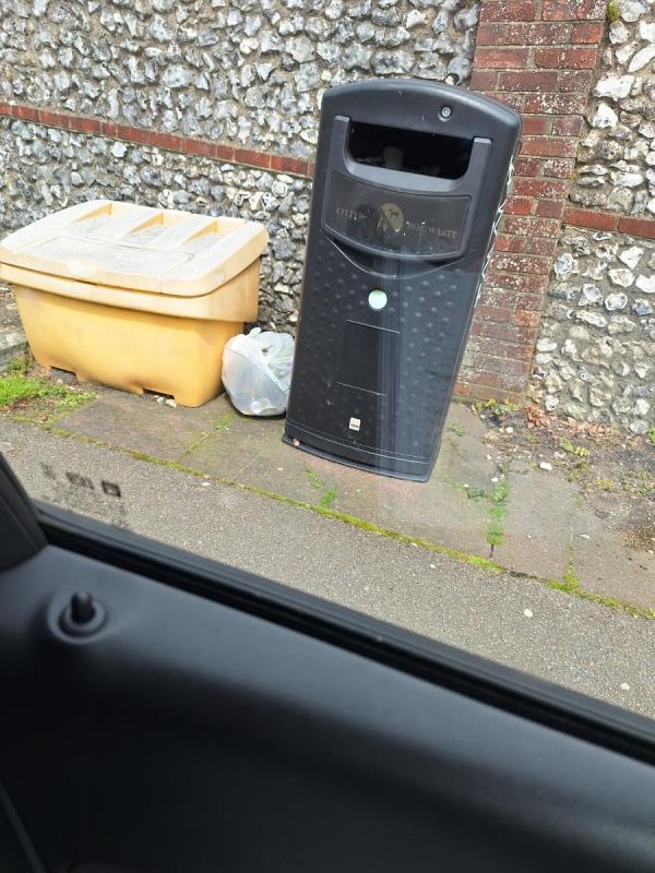 White bag next to waste bin, opposite address just at entrance of cheery Gardens Road,
RH-Pashley Down, 53 East Dean Road, Eastbourne, BN20 8EX