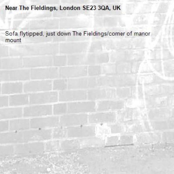 Sofa flytipped, just down The Fieldings/corner of manor mount-The Fieldings, London SE23 3QA, UK