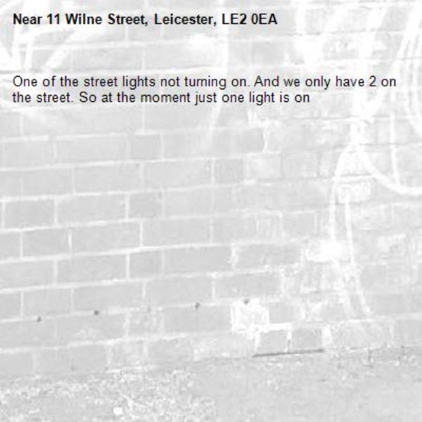 One of the street lights not turning on. And we only have 2 on the street. So at the moment just one light is on-11 Wilne Street, Leicester, LE2 0EA
