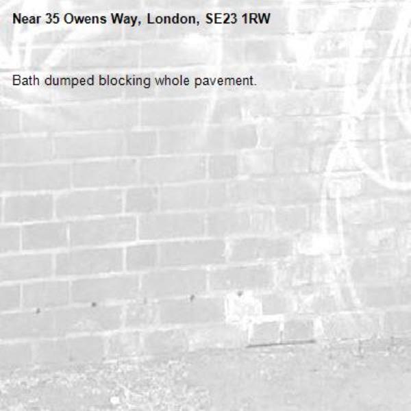 Bath dumped blocking whole pavement.-35 Owens Way, London, SE23 1RW