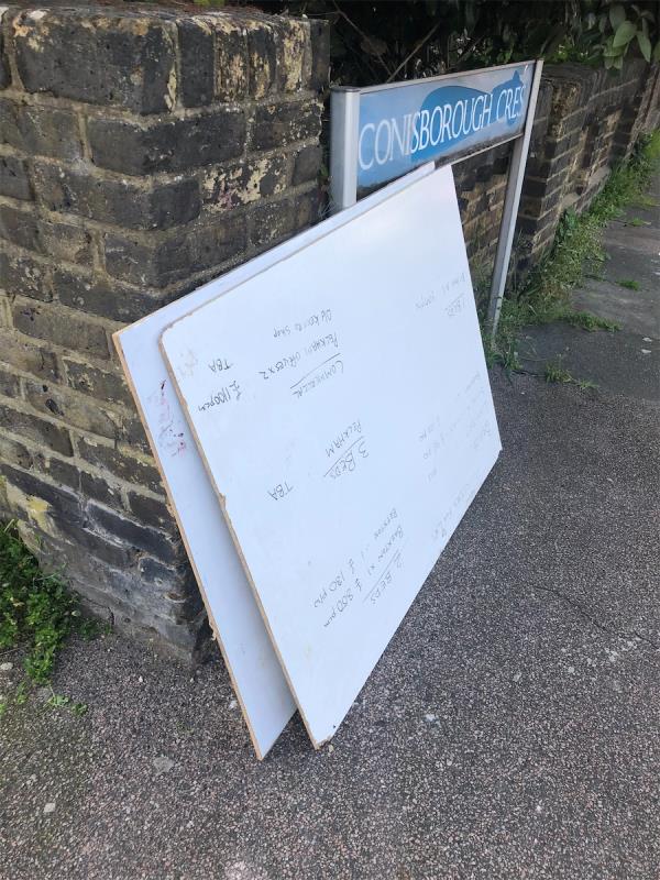 Junction of Bellingham Road. Please clear dumped boards-274 Conisborough Crescent, London, SE6 2SE