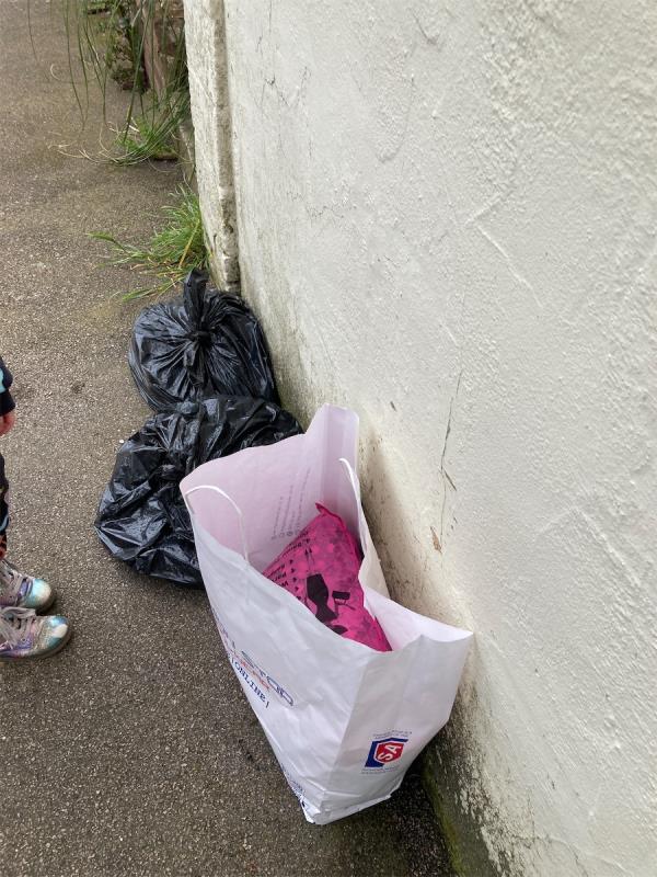 Bags dumped on pavement -2 Albany Road, Manor Park, London, E12 5BE