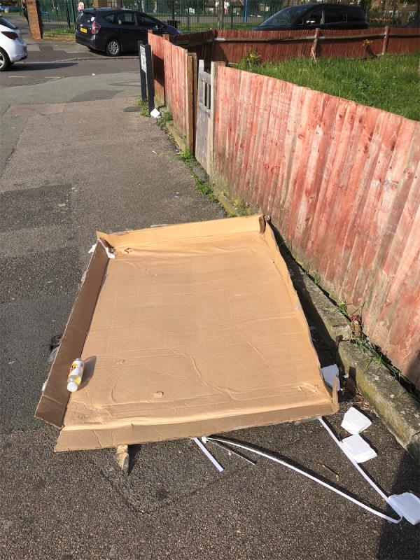Junction of Randlesdown Road. Please clear a large cardboard box-34 Bellingham Green, Bellingham, London, SE6 3JB