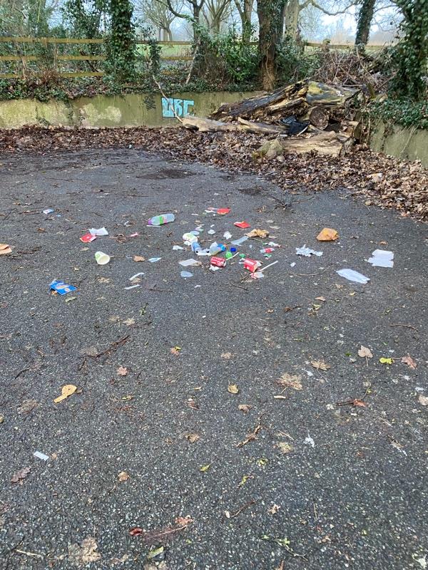 Litter in car park of eco house -424 Hinckley Road, Western Park, LE3 0WA, England, United Kingdom