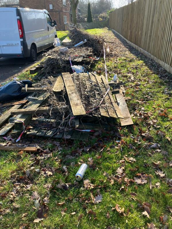 Fly tip of fencing and other debris.-Woodborough Road, Leicester LE5 4LR, UK