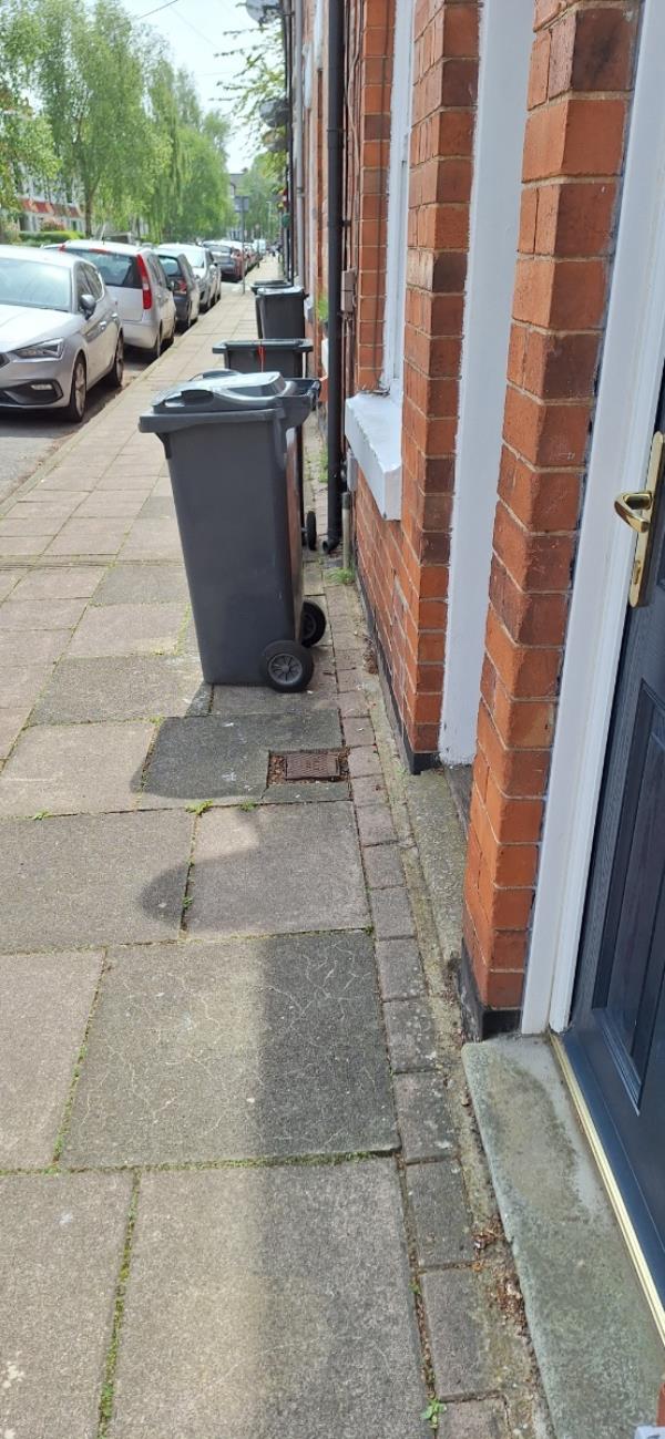 Fifth time of reporting 51.53.55 west avenue never put their bins away . Nothing seems to be done about this .-59 West Avenue, Leicester, LE2 1TS