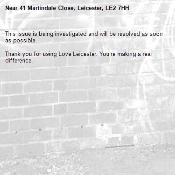 This issue is being investigated and will be resolved as soon as possible

Thank you for using Love Leicester. You’re making a real difference.

-41 Martindale Close, Leicester, LE2 7HH