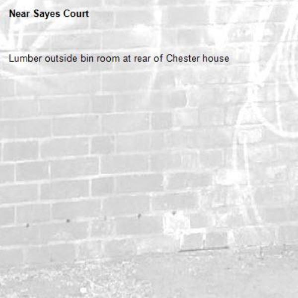 Lumber outside bin room at rear of Chester house-Sayes Court
