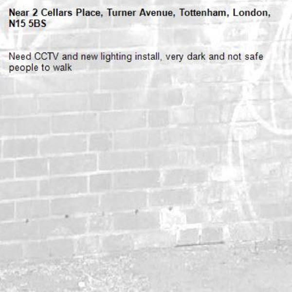 Need CCTV and new lighting install, very dark and not safe people to walk -2 Cellars Place, Turner Avenue, Tottenham, London, N15 5BS