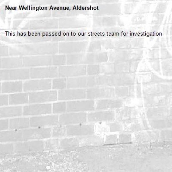 This has been passed on to our streets team for investigation-Wellington Avenue, Aldershot