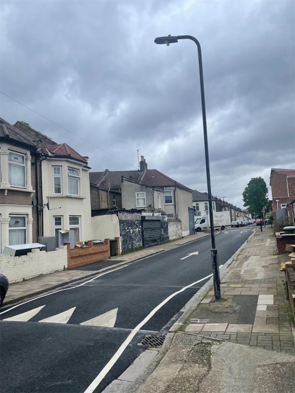 Broken street light - damaged for over a year. It makes that section of road very dark and attracts criminal behaviour -19A, Chesterton Terrace, Plaistow, London, E13 0DG