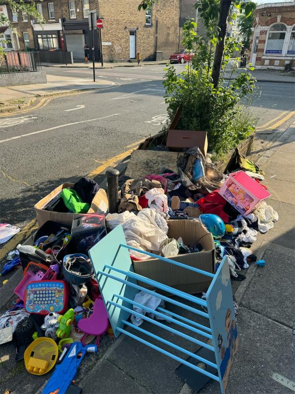 Bunch of household items and toys left at the end of Louise road -2A, Louise Road, Stratford, London, E15 4NW