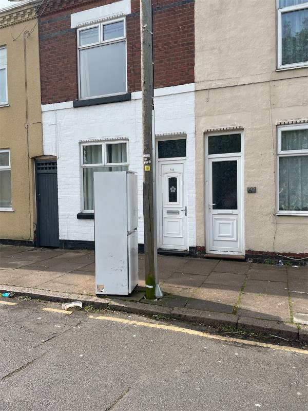 Another dumped fridge on Boundary Road at number 58-64 Boundary Road, Leicester, LE2 7PE