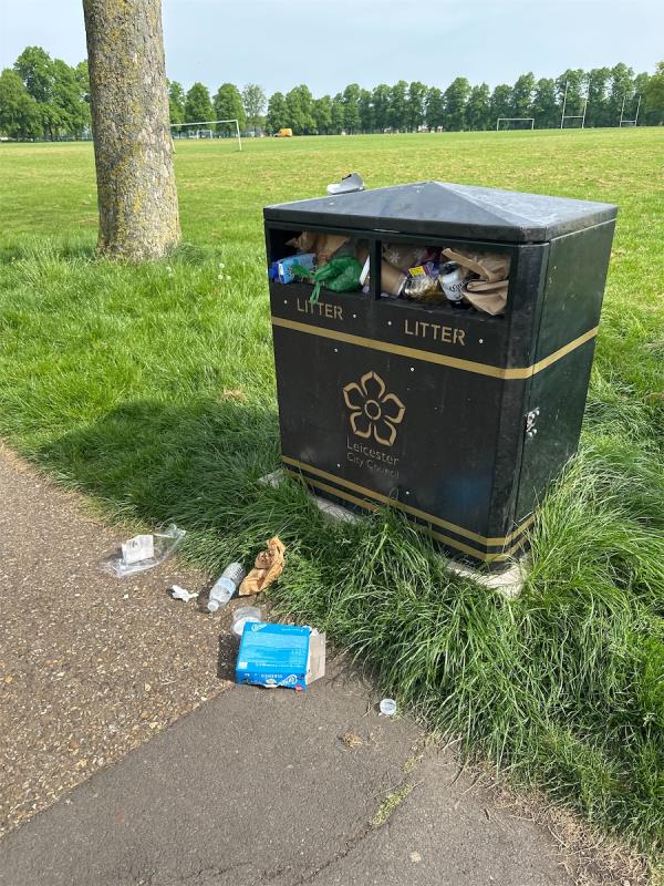Full and overflowing bin on Vicky park -Victoria Park Road, Leicester