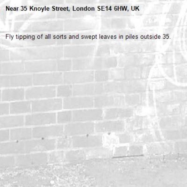 Fly tipping of all sorts and swept leaves in piles outside 35.-35 Knoyle Street, London SE14 6HW, UK