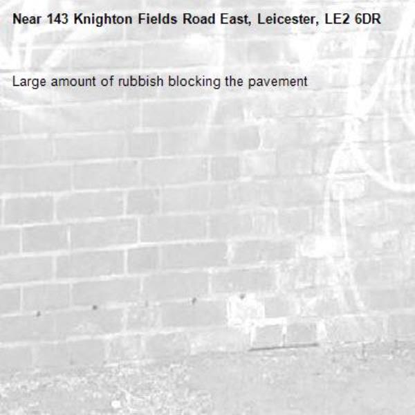 Large amount of rubbish blocking the pavement-143 Knighton Fields Road East, Leicester, LE2 6DR